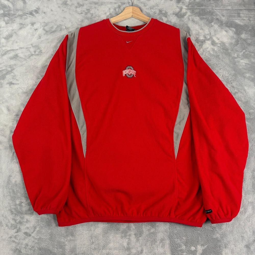 Ohio State Buckeyes Nike Mens XL Crewneck ThermaFit Sweatshirt Center Swoosh Red